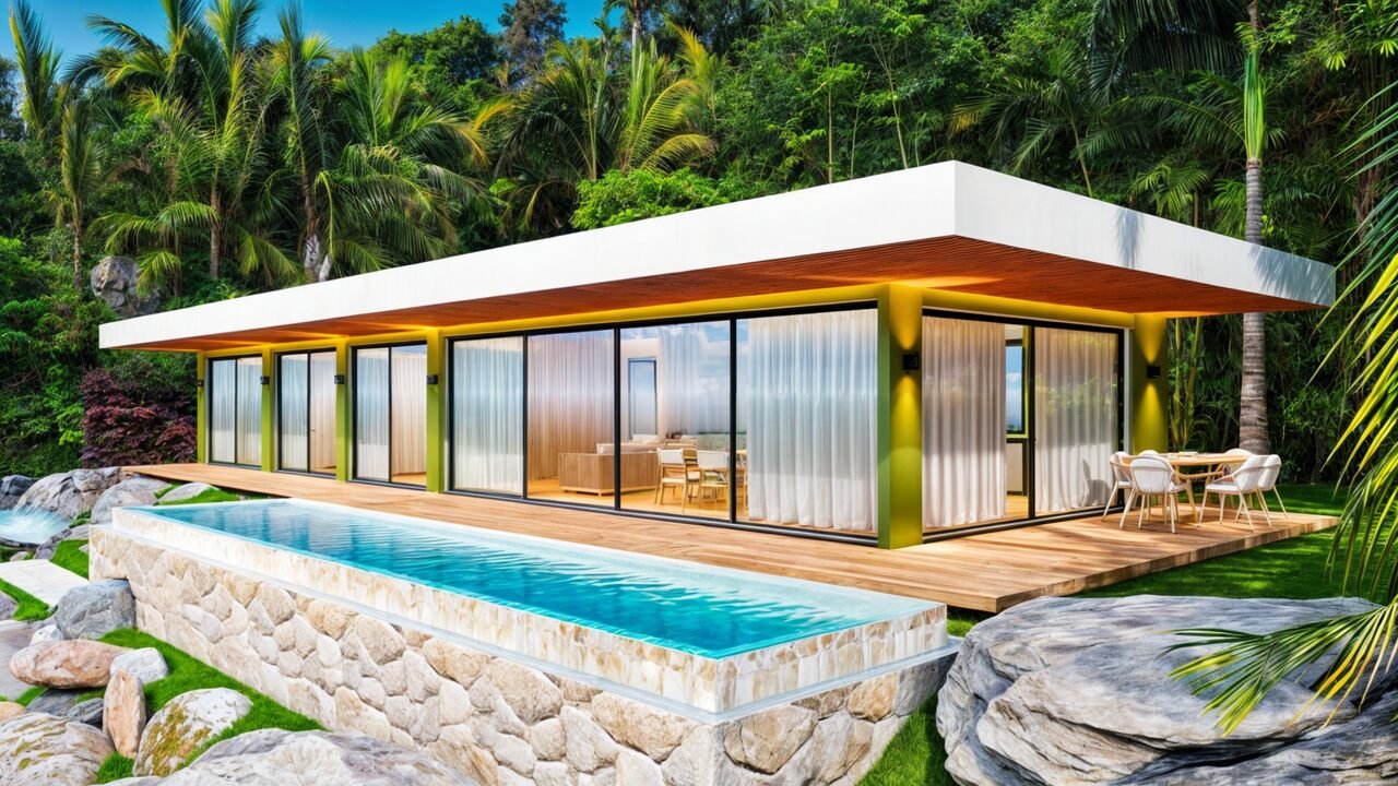 Casa com piscina em terreno inclinado em Garopaba SC